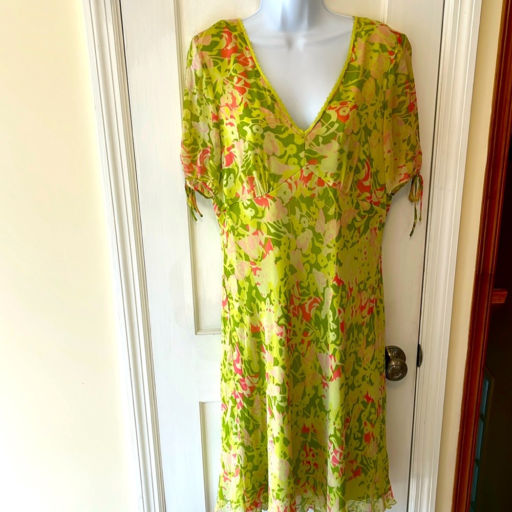 Sigrid Olsen Green and Pink Floral Midi Dress